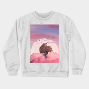 Dreamy Car Ride: Artwork of a Car Driving on Pink Clouds Crewneck Sweatshirt